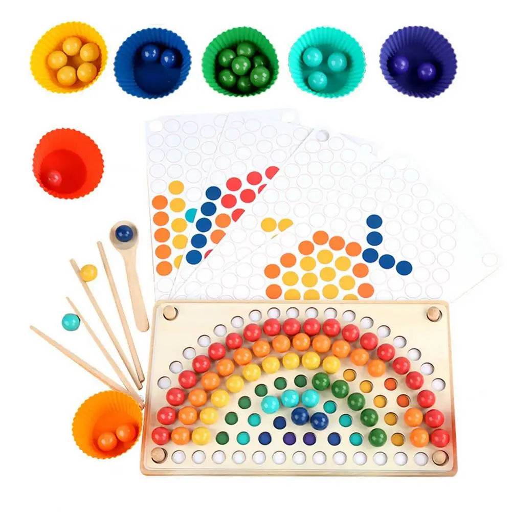 Rainbow Wooden Clip Go Game Set Dot Bead Board Game Toy Hand-Eye Coordination Montessori Educational Toys - ToylandEU