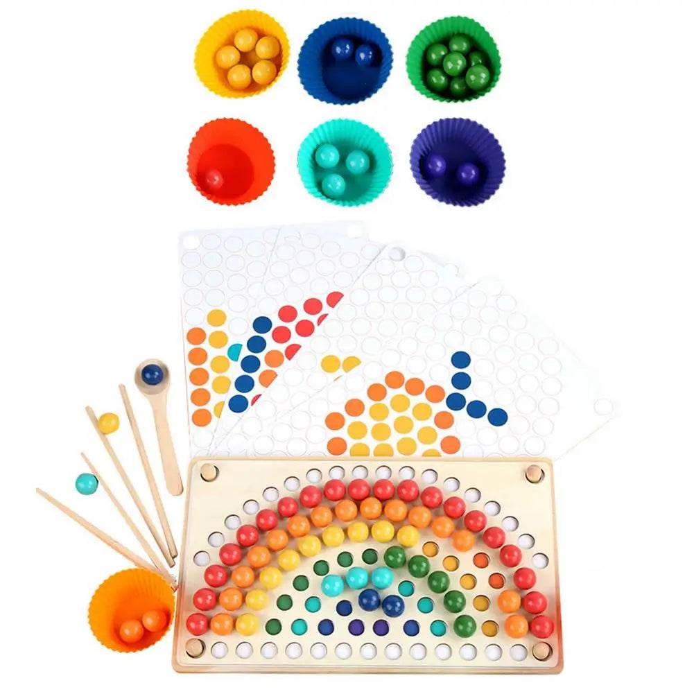Rainbow Wooden Clip Go Game Set Dot Bead Board Game Toy Hand-Eye Coordination Montessori Educational Toys - ToylandEU
