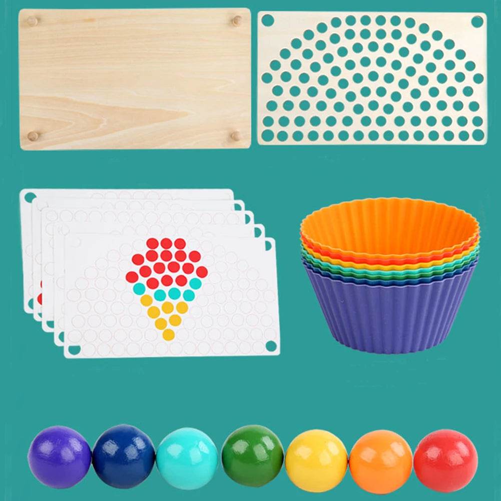 Rainbow Wooden Clip Go Game Set Dot Bead Board Game Toy Hand-Eye Coordination Montessori Educational Toys - ToylandEU