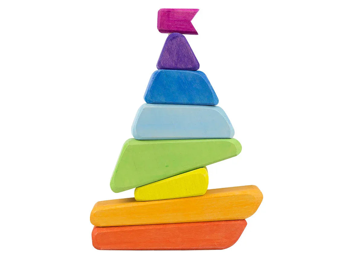 Rainbow Wooden Stacker Toy Sailboat Handmade Birch Wood - ToylandEU