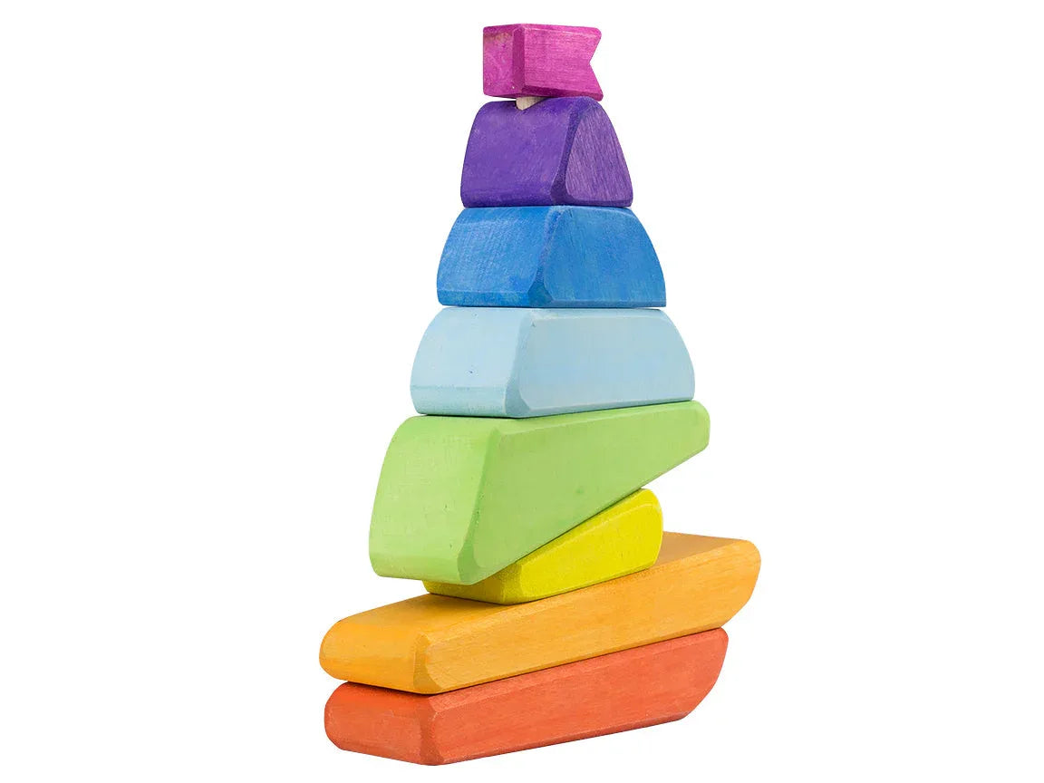 Rainbow Wooden Stacker Toy Sailboat Handmade Birch Wood - ToylandEU