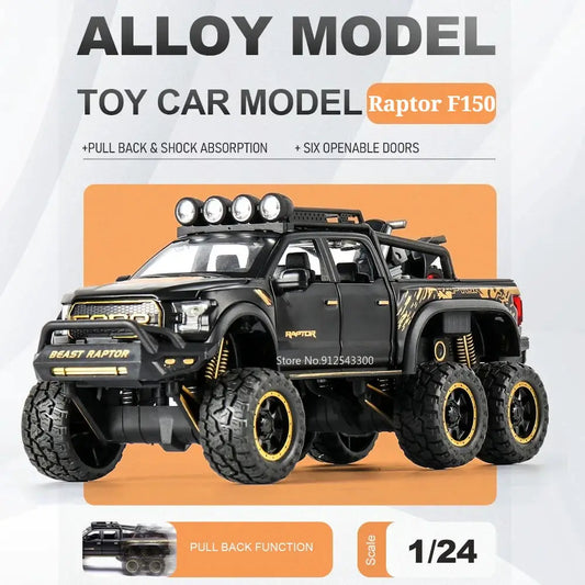 1:24 Raptor F150 RV Car Model Toy Doors Opened Sound Light Cars Pull Back Shock Absorption Vehicle for Children Holiday Gift - ToylandEU