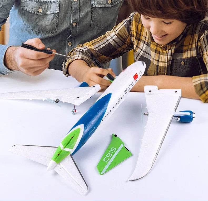 Rc Plane Qf008b Glider C919 Three Channel Remote Control Foam Aircraft Fixed Wing Diy Assembly Model for Children Gift - ToylandEU