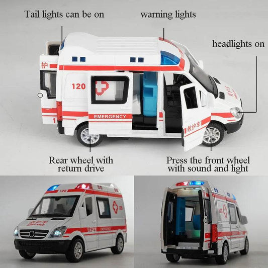 Realistic 1:32 Scale Alloy Ambulance with Lights, Sounds & Pull Back Action - ToylandEU