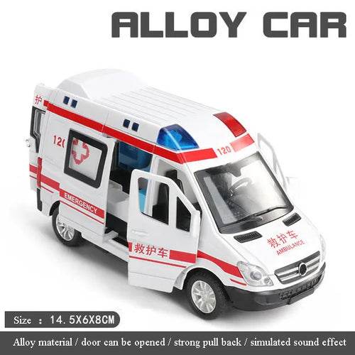 Realistic 1:32 Scale Alloy Ambulance with Lights, Sounds & Pull Back Action - ToylandEU