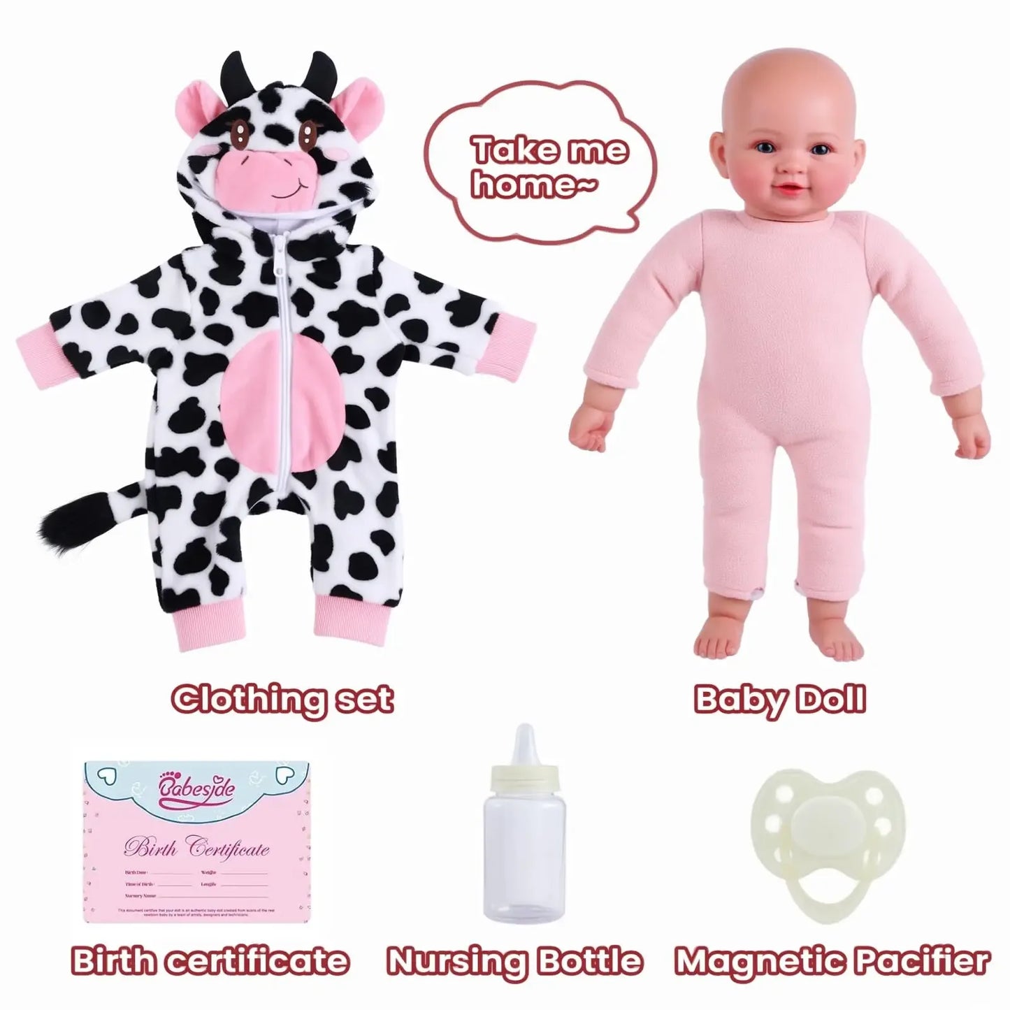 Realistic 17 Inch Baby Doll With Blue Eyes Cow Outfit - ToylandEU
