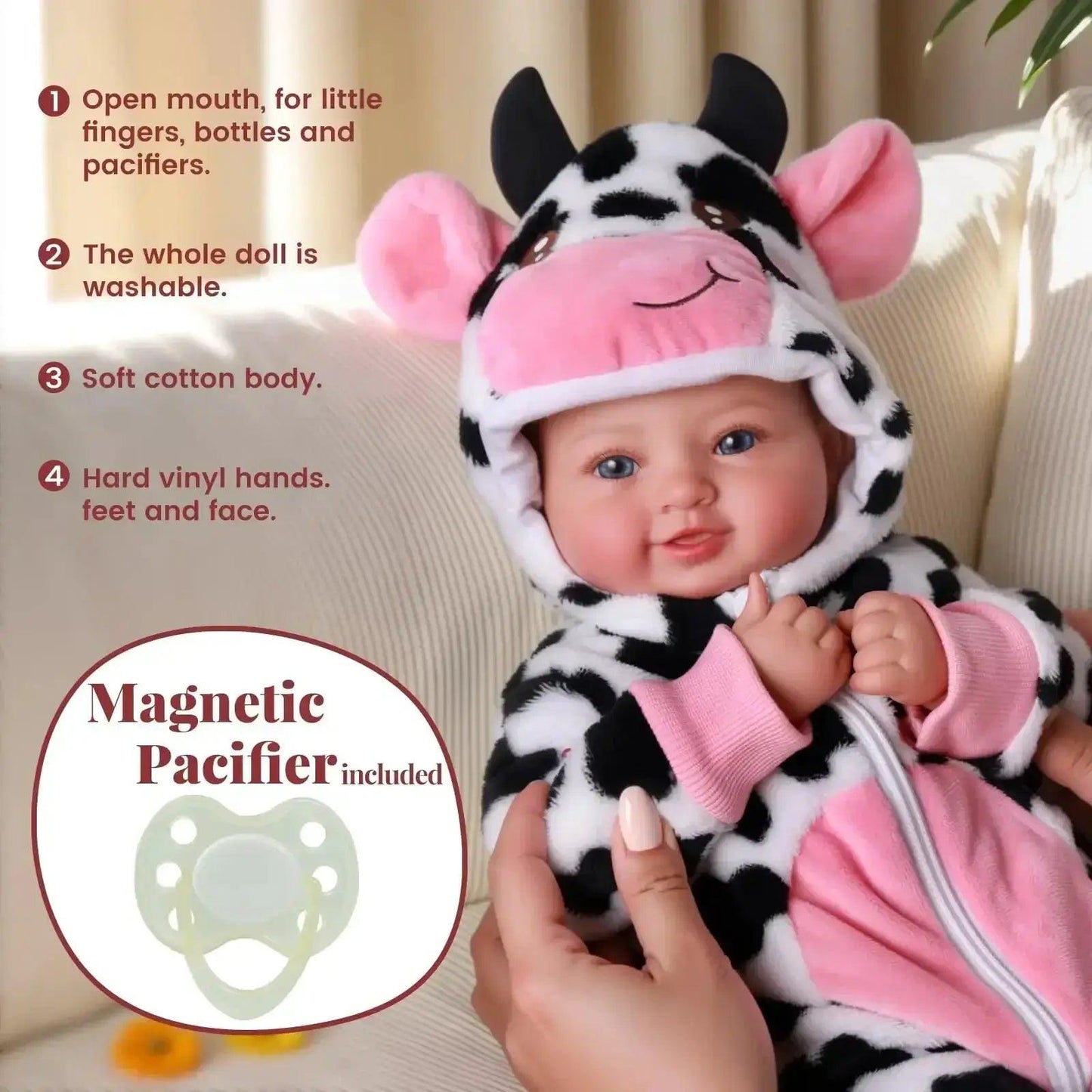  Realistic 17 Inch Baby Doll With Cow Outfit Blue Eyes -  ToylandEU™