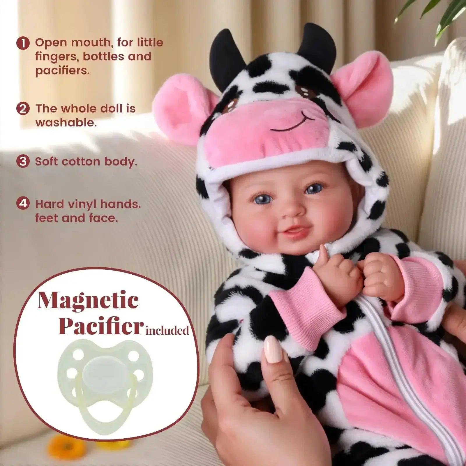  Realistic 17 Inch Baby Doll With Cow Outfit Blue Eyes -  ToylandEU™