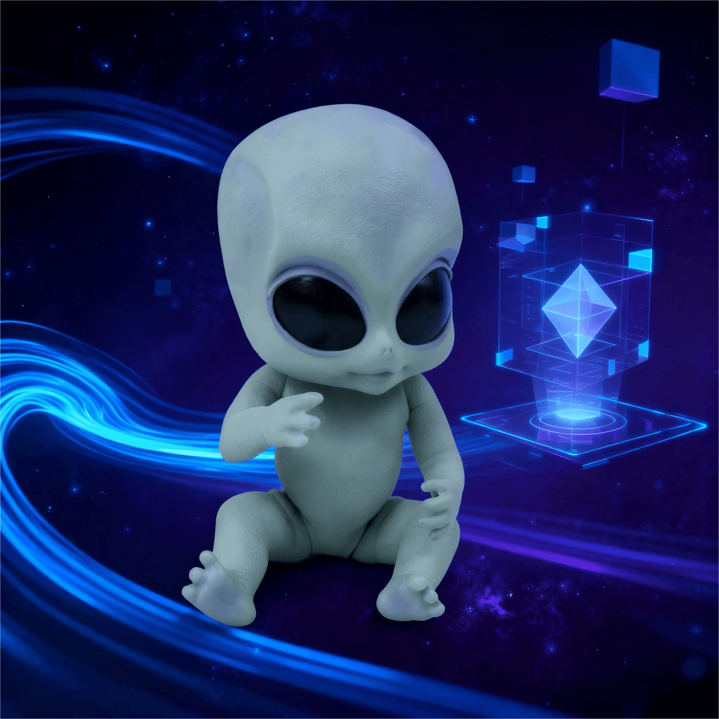 Realistic Alien Baby Doll Hand Painted Silver Vinyl For Kids - ToylandEU