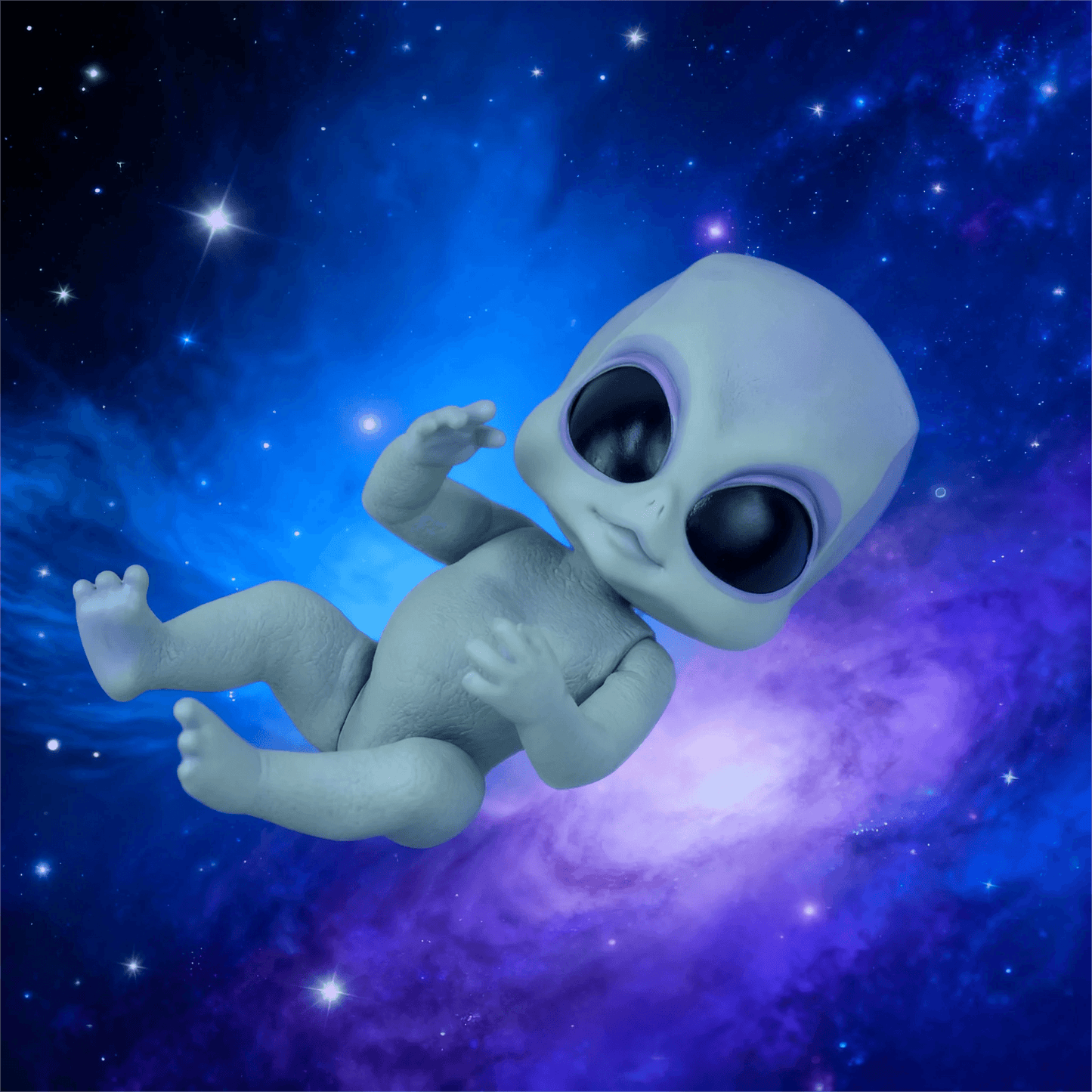 Realistic Alien Baby Doll Hand Painted Silver Vinyl For Kids - ToylandEU