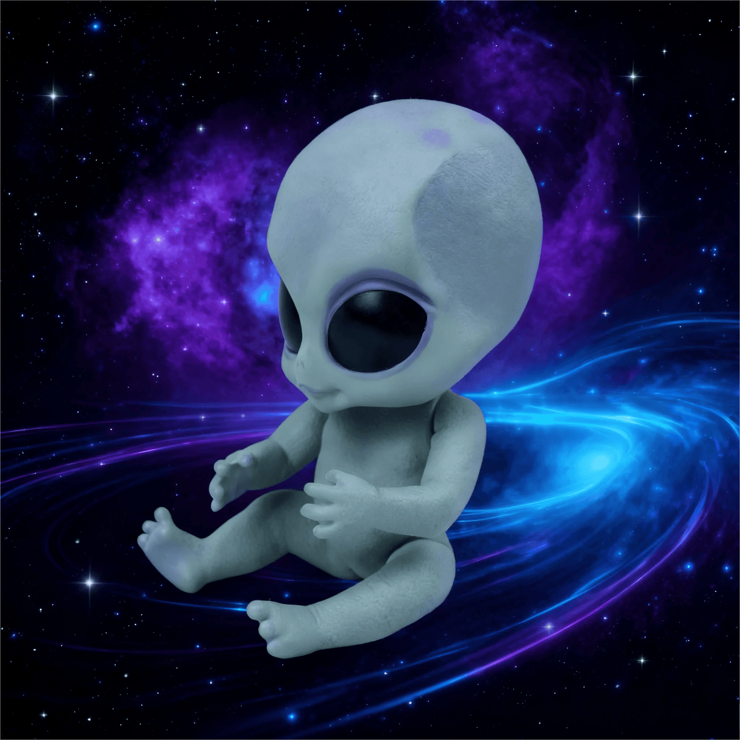 Realistic Alien Baby Doll Hand Painted Silver Vinyl For Kids - ToylandEU