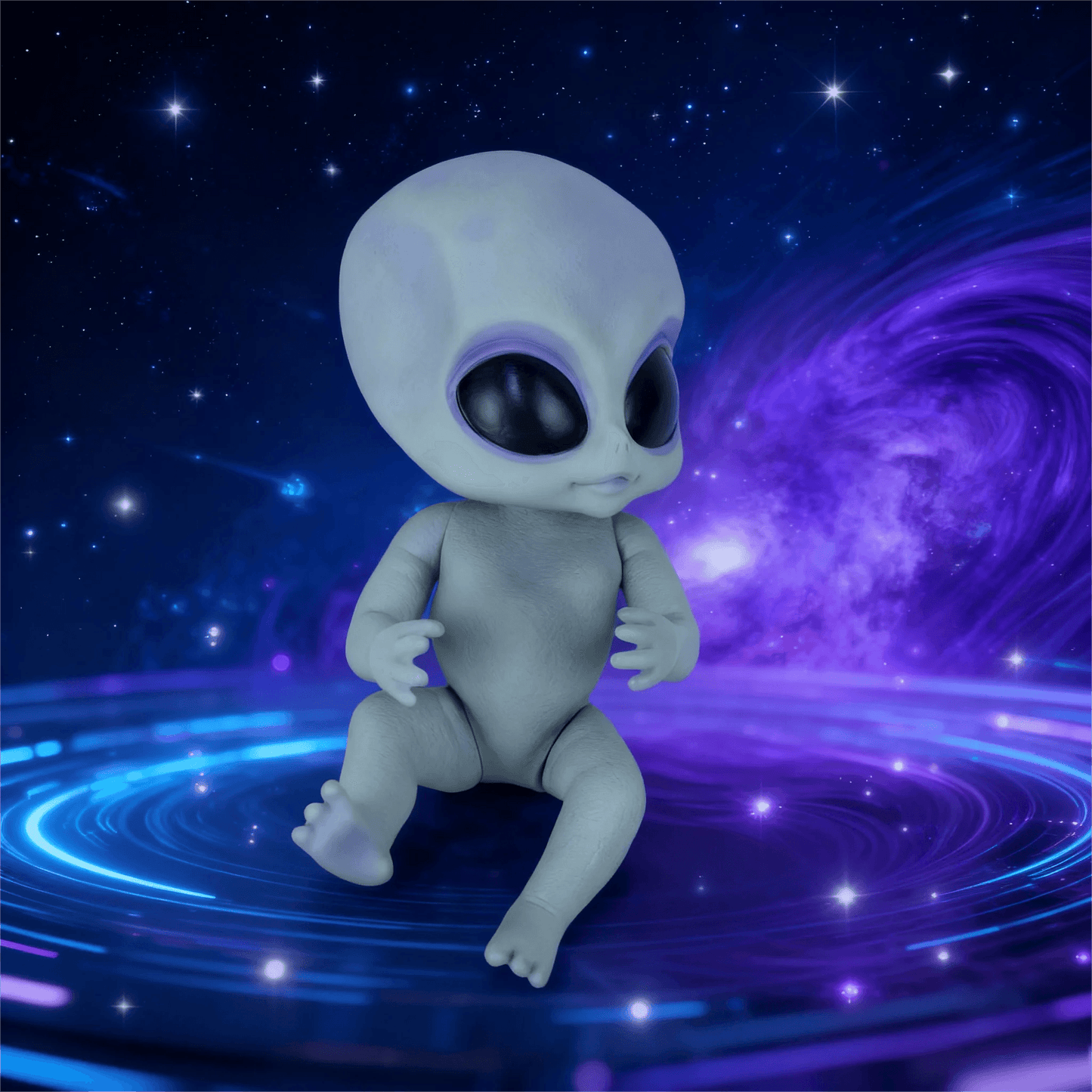 Realistic Alien Baby Doll Hand Painted Silver Vinyl For Kids - ToylandEU