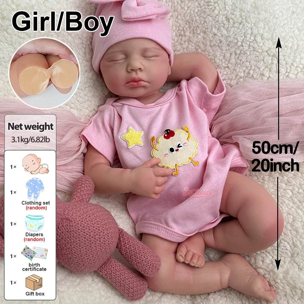 Realistic Full Silicone Baby Doll Open Mouth 20 Inch Gift - ToylandEU