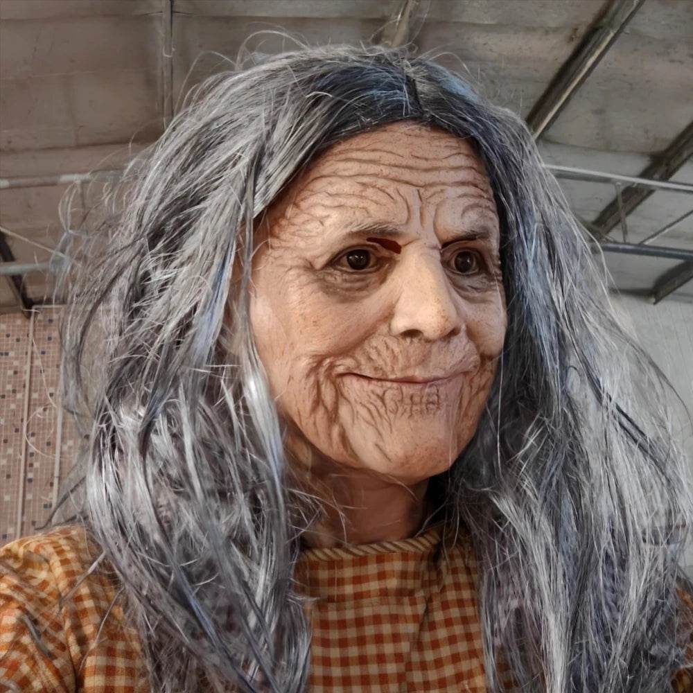 Realistic Latex Mask Moving Mouth Grey Hair for Halloween - ToylandEU