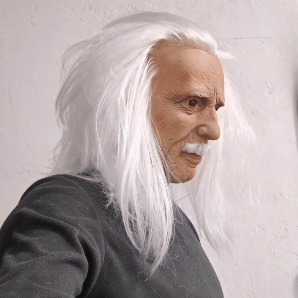 Realistic Mask Old Man With Long White Hair For Halloween - ToylandEU