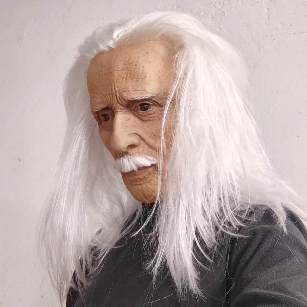 Realistic Mask Old Man With Long White Hair For Halloween - ToylandEU