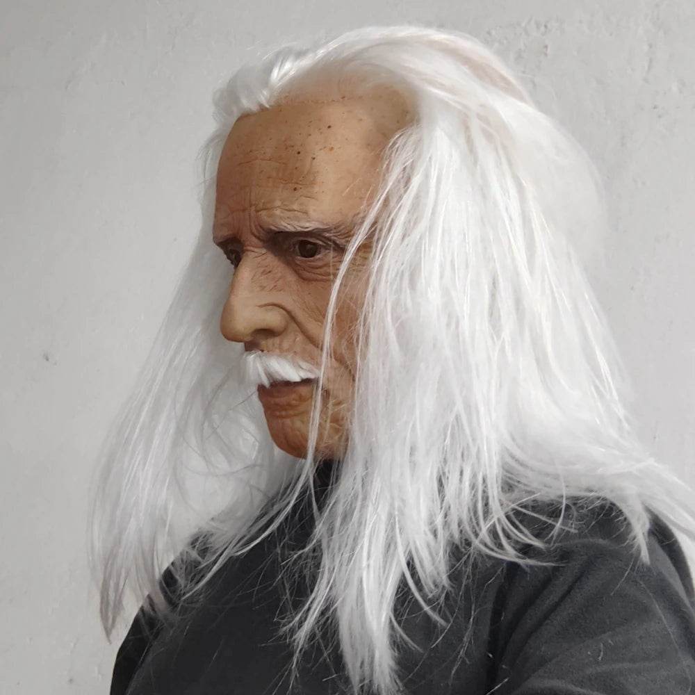 Realistic Mask Old Man With Long White Hair For Halloween - ToylandEU
