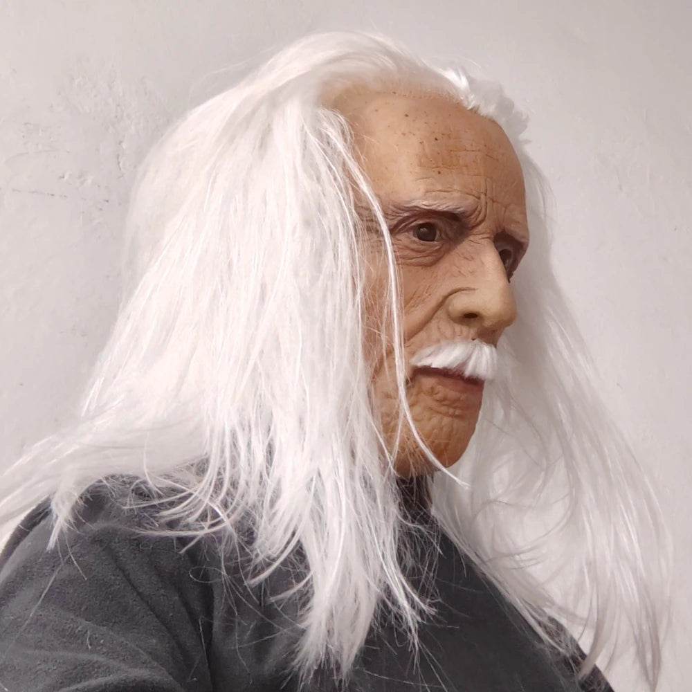 Realistic Mask Old Man With Long White Hair For Halloween - ToylandEU