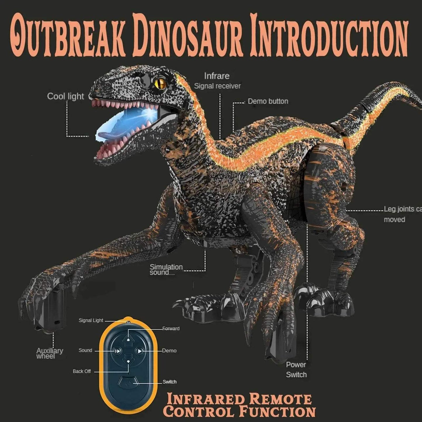 Realistic Remote Control Dinosaur Toy with LED Light for Kids Ages Three to Twelve - ToylandEU