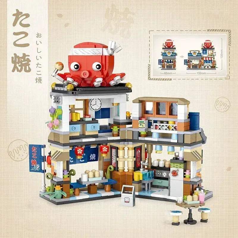 Realistic Street View Building Blocks Izakaya Takoyaki Shop Miniatures - ToylandEU