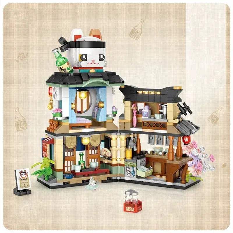 Realistic Street View Building Blocks Izakaya Takoyaki Shop Miniatures - ToylandEU