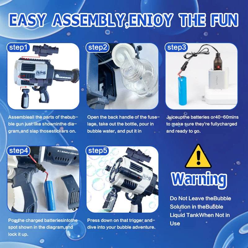 Rechargable Automatic Bubble Machine Gun With Colorful Lights - ToylandEU