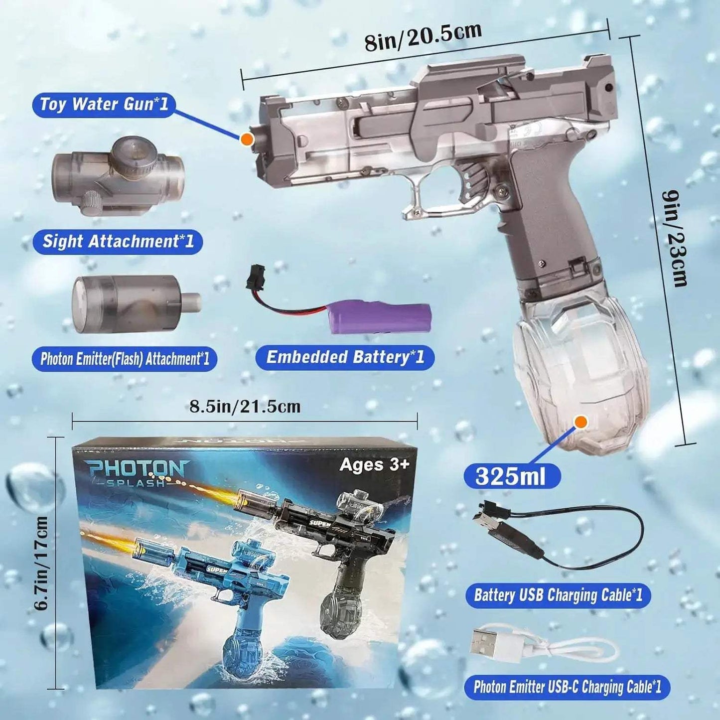  Rechargeable Electric Water Gun With LED Lights 26ft Range -  ToylandEU™