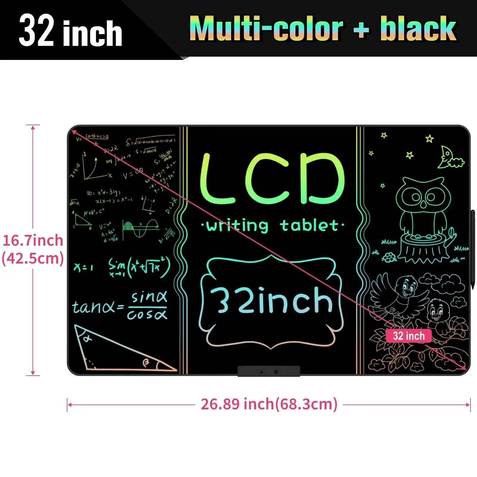 32 Inch/20 Inch Rechargeable LCD Writing Tablet, Huge Size Drawing Tablet Doodle Board with Eye-Care Colorful Screen For Kid Toy - ToylandEU