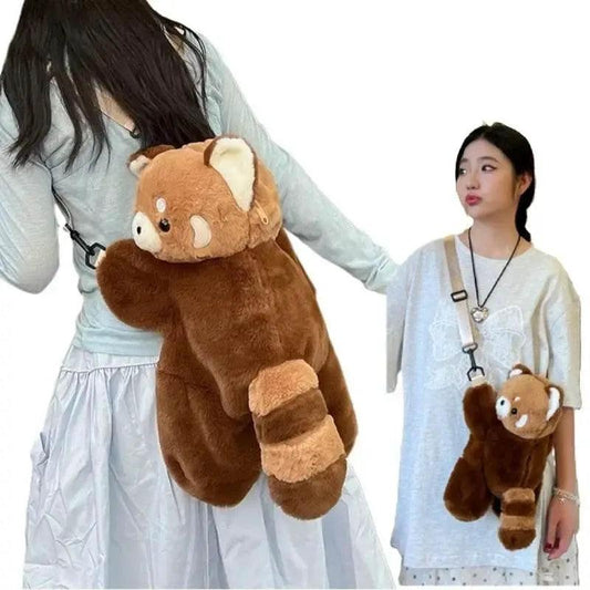  Red Panda Plush Backpack Cute Plushie Doll Women Crossbody Fur Soft Shoulder Bag for Camping Travel Party Female Birthday Gift -  ToylandEU™
