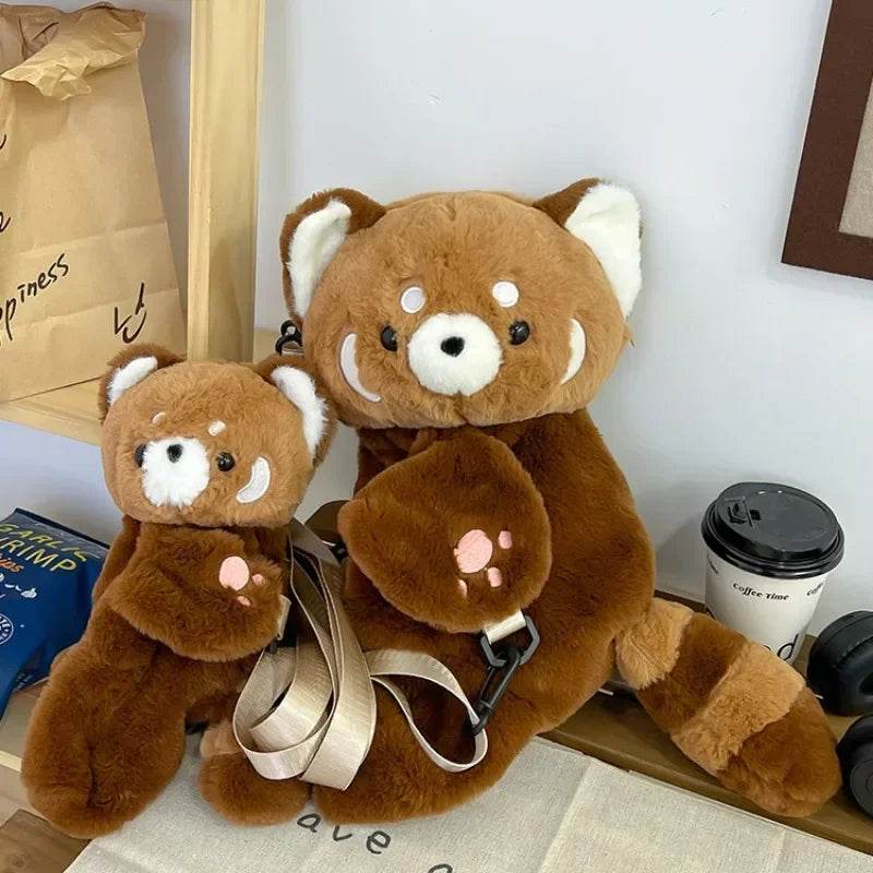 Red Panda Plush Backpack Cute Plushie Doll Women Crossbody Fur Soft Shoulder Bag for Camping Travel Party Female Birthday Gift - ToylandEU