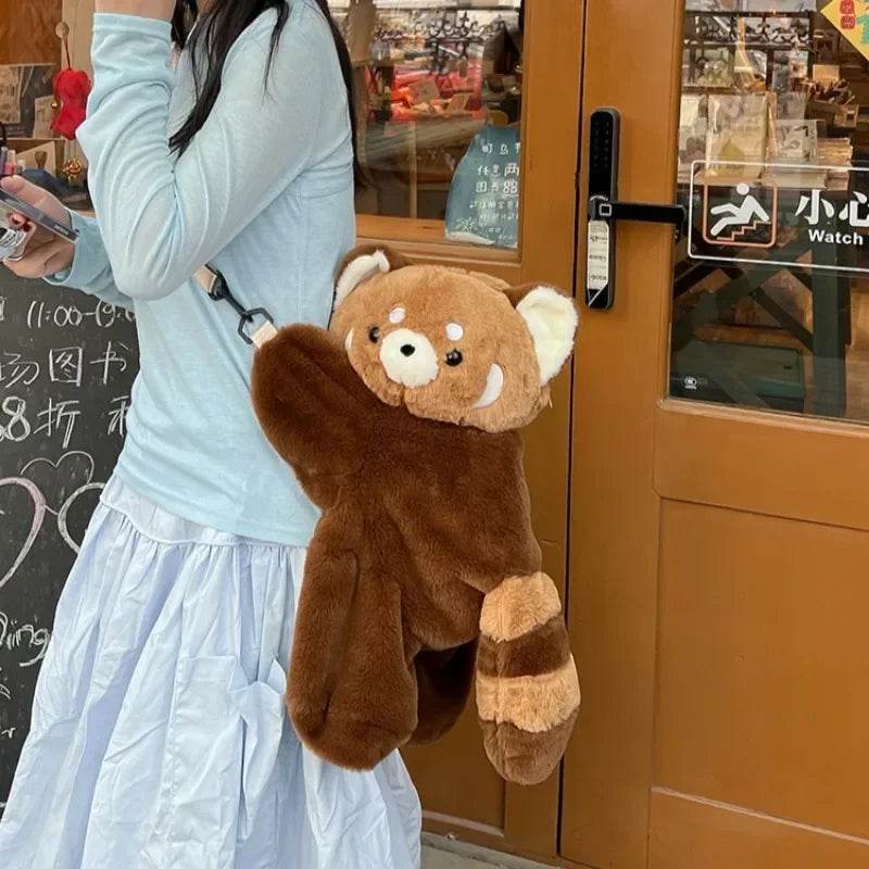 Red Panda Plush Backpack Cute Plushie Doll Women Crossbody Fur Soft Shoulder Bag for Camping Travel Party Female Birthday Gift - ToylandEU
