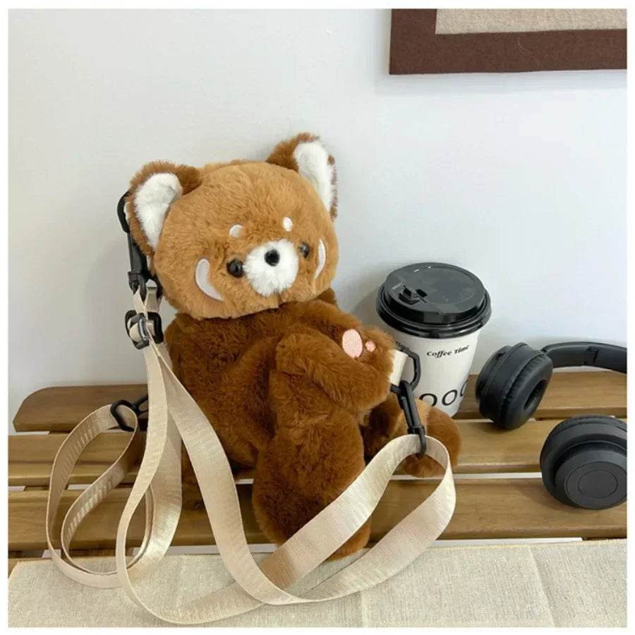Red Panda Plush Backpack Cute Plushie Doll Women Crossbody Fur Soft Shoulder Bag for Camping Travel Party Female Birthday Gift - ToylandEU