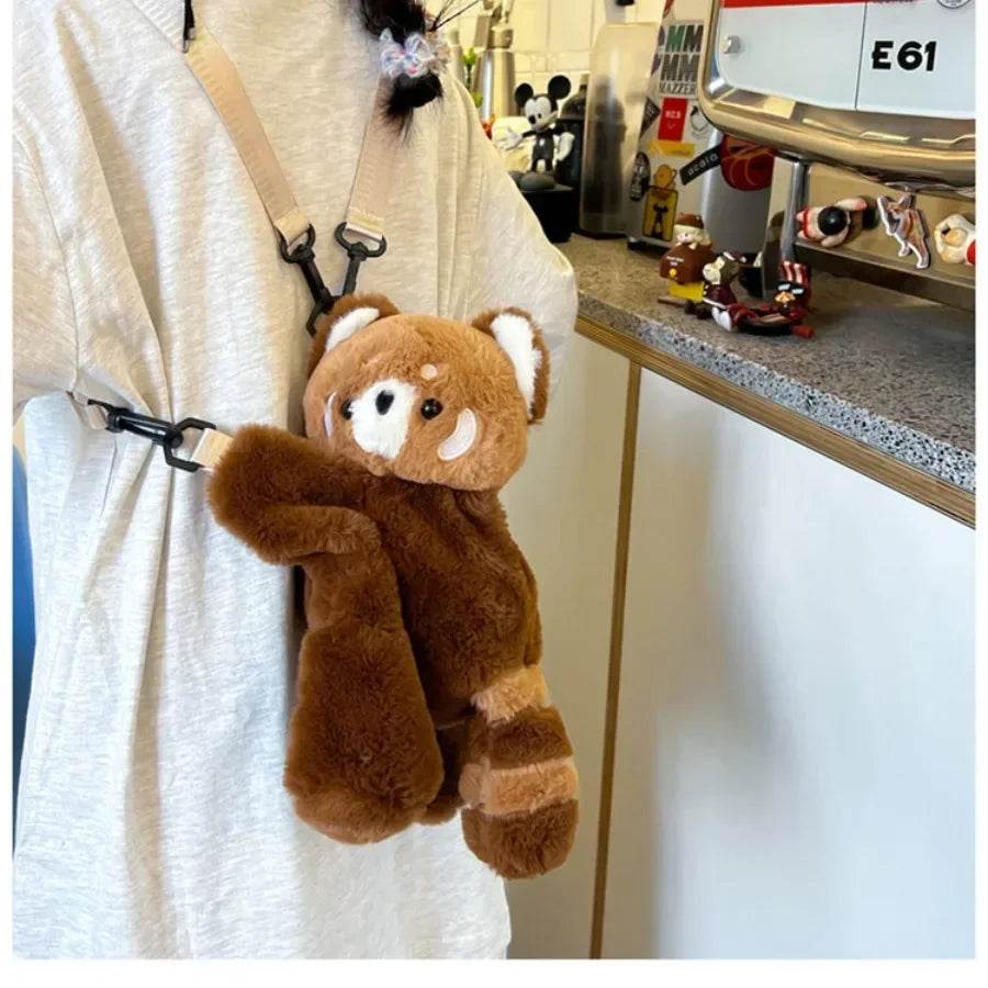 Red Panda Plush Backpack Cute Plushie Doll Women Crossbody Fur Soft Shoulder Bag for Camping Travel Party Female Birthday Gift - ToylandEU