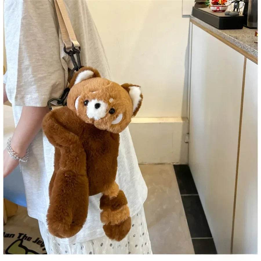 Red Panda Plush Backpack Cute Plushie Doll Women Crossbody Fur Soft Shoulder Bag for Camping Travel Party Female Birthday Gift - ToylandEU