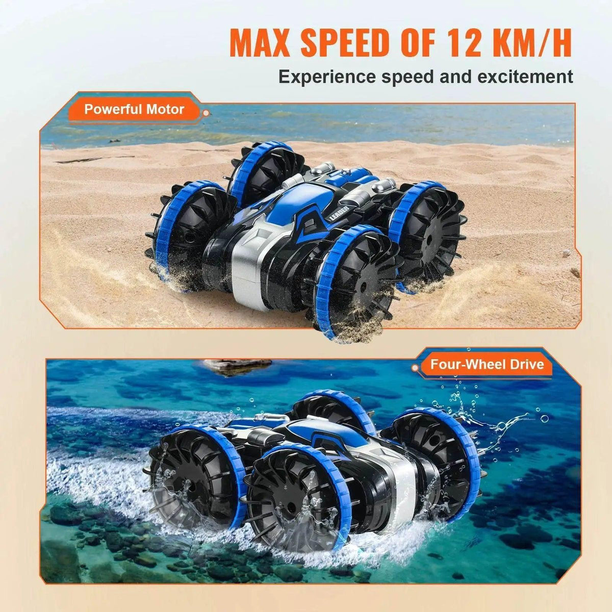  RC VEVOR 2-in-1 Amphibious Remote Control Car and Boat - 360° Stunt Capable, 12 km/h Speed, Ideal Water & Beach Toy for Boys -  ToylandEU™