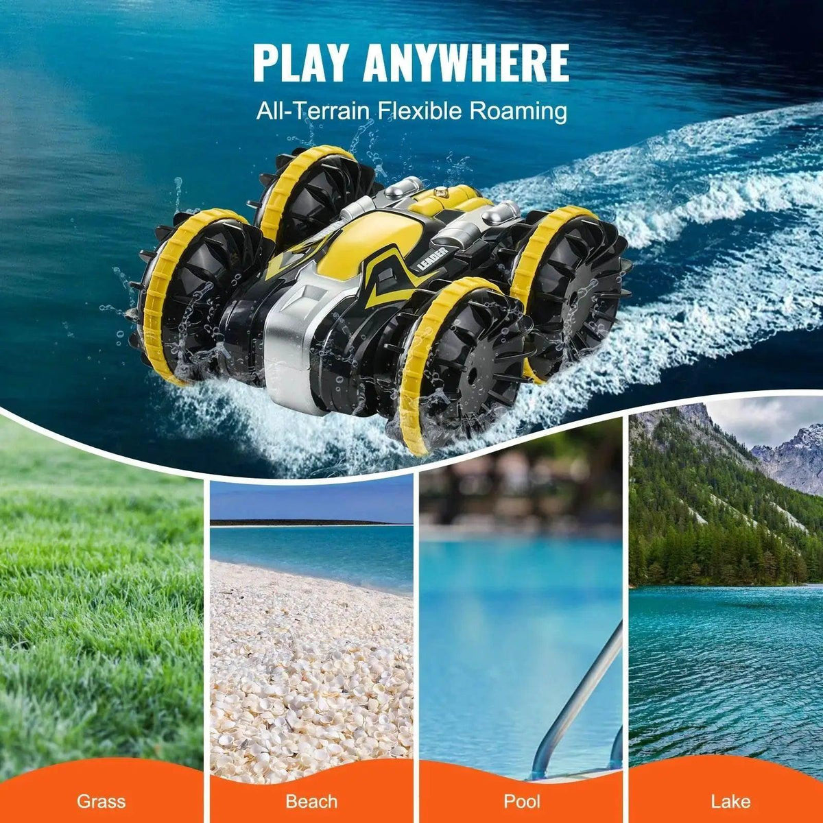  RC VEVOR High-Speed Amphibious Remote Control Car Boat - 2.4GHz Water Racing Toy for Kids, 12 km/h, Perfect for Birthdays -  ToylandEU™