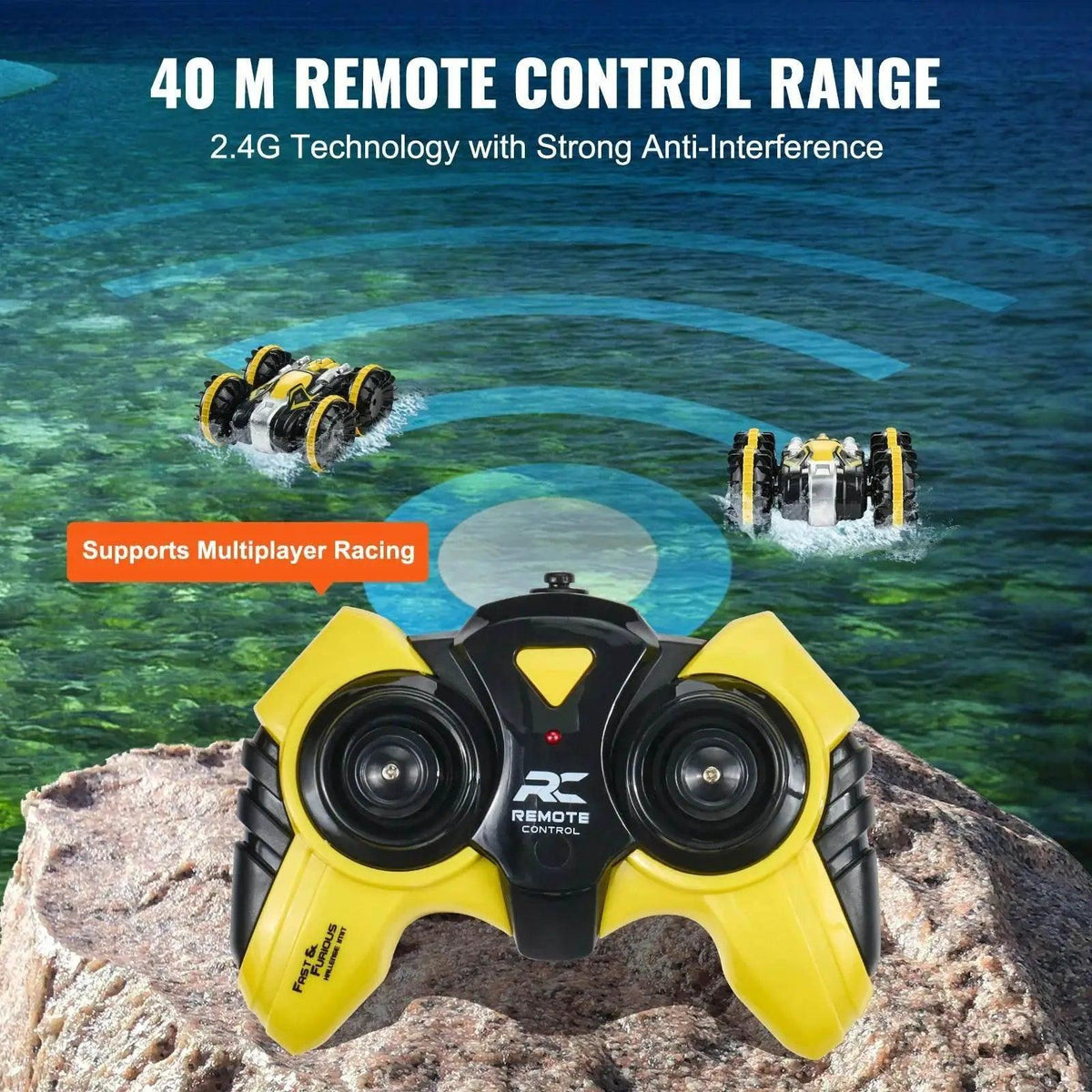  RC VEVOR High-Speed Amphibious Remote Control Car Boat - 2.4GHz Water Racing Toy for Kids, 12 km/h, Perfect for Birthdays -  ToylandEU™