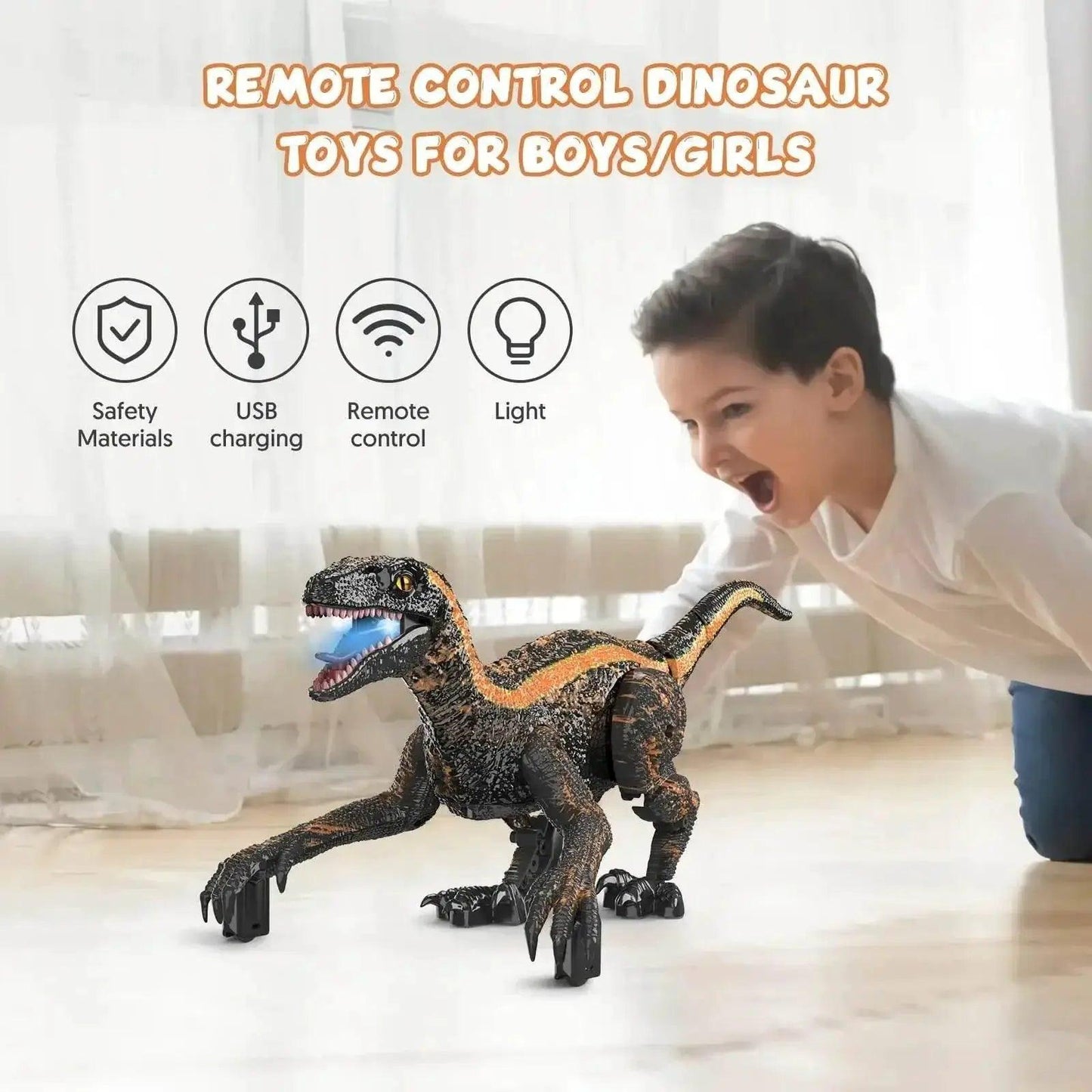  Remote Control Dinosaur Toys Kids RC Electric Walking Jurassic Dinosaur Simulation Velociraptor Toy With LED Light And Roaring -  ToylandEU™