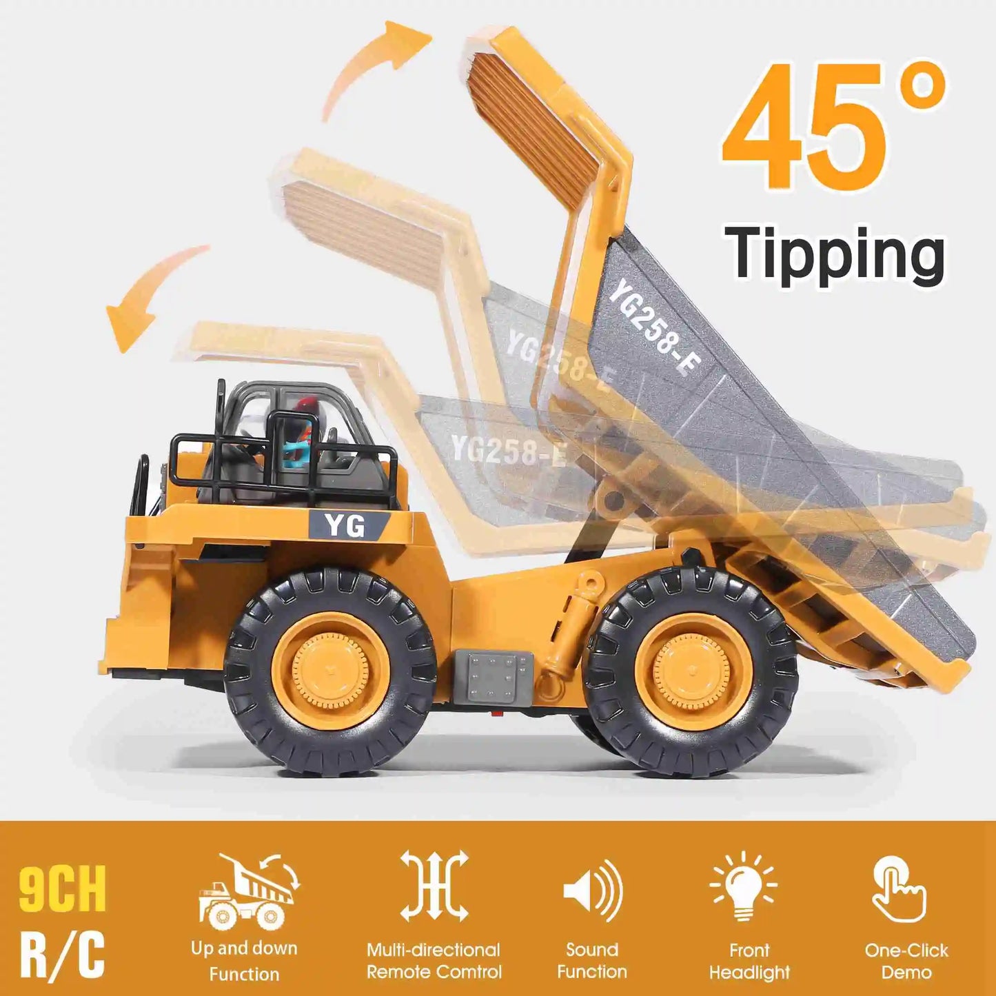 Remote Control Dump Truck Toy With Light And Sound - ToylandEU