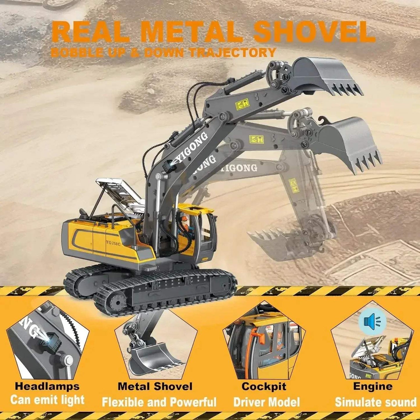 Remote Control Excavator 4WD RC Construction Vehicle Long Battery Life - ToylandEU