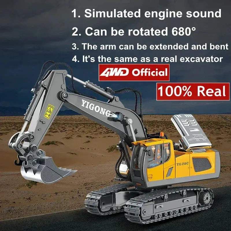 Remote Control Excavator 4WD RC Construction Vehicle Long Battery Life - ToylandEU