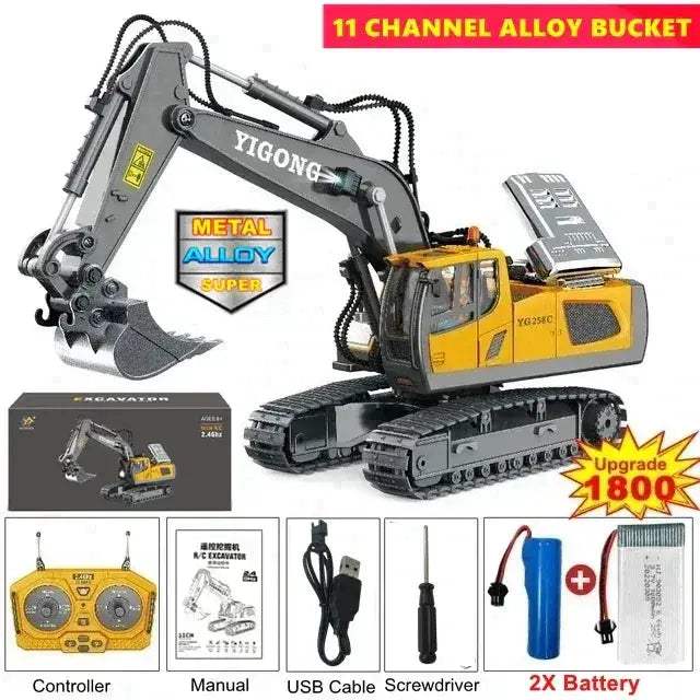 Remote Control Excavator 4WD RC Construction Vehicle Long Battery Life - ToylandEU