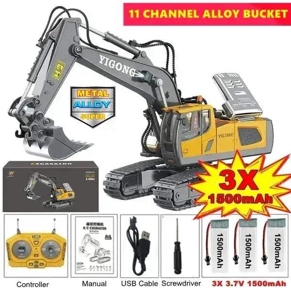 Remote Control Excavator 4WD RC Construction Vehicle Long Battery Life - ToylandEU