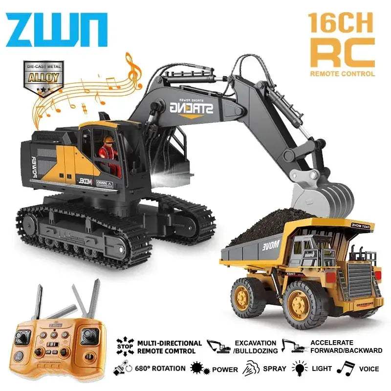 Remote Control Excavator Toy With Alloy Construction For Kids - ToylandEU
