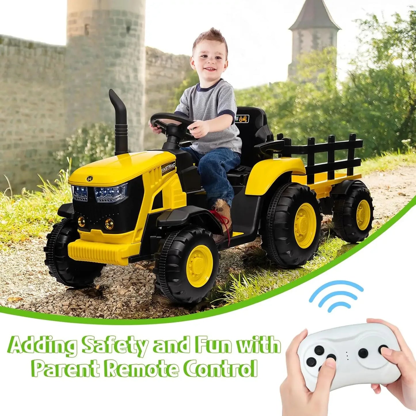 Remote Control Ride On Tractor For Kids Bluetooth Music - ToylandEU