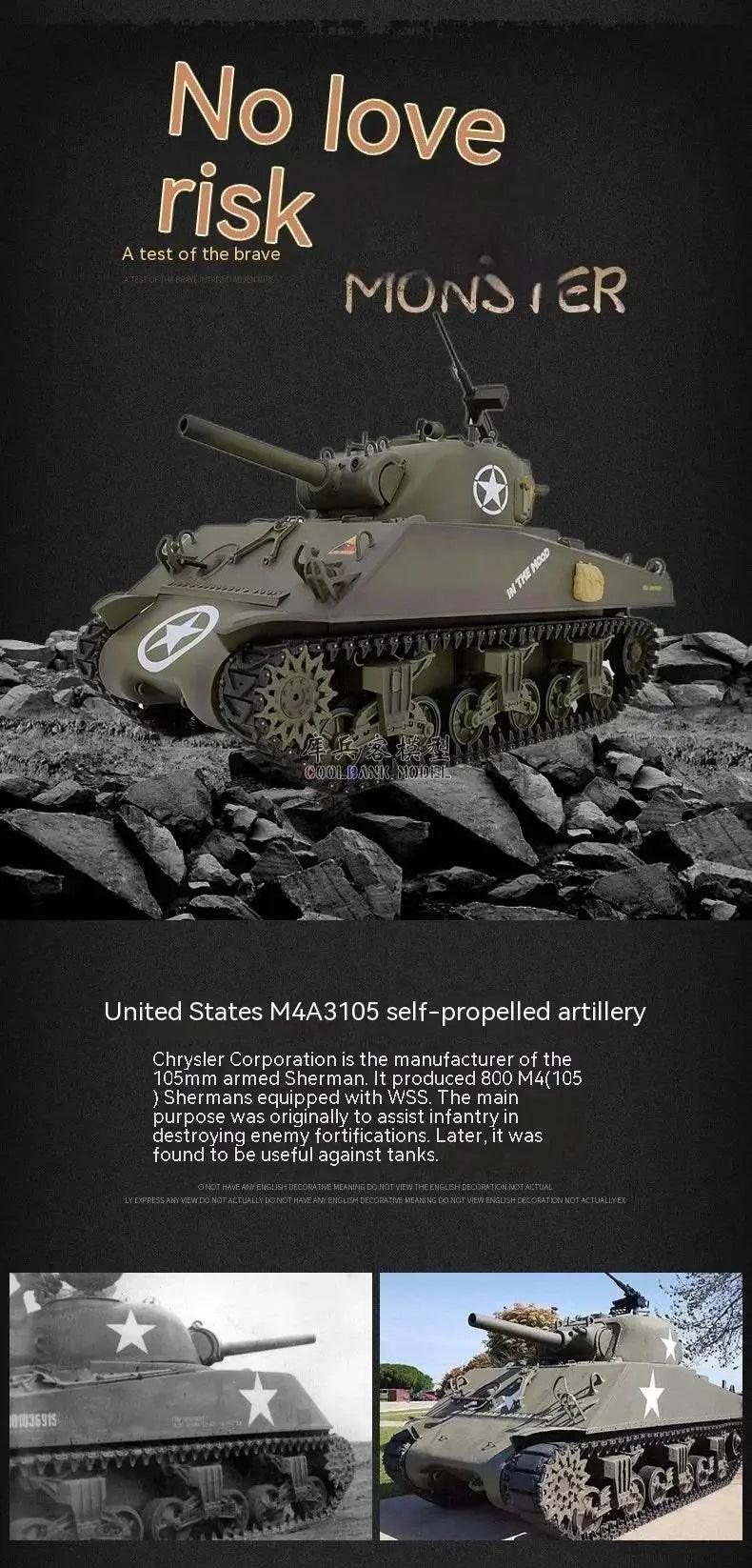  RC 1:16 Scale M4A3 Sherman Electric Remote Control Tank with Telescopic Gun Tube - Military Model Toy -  ToylandEU™