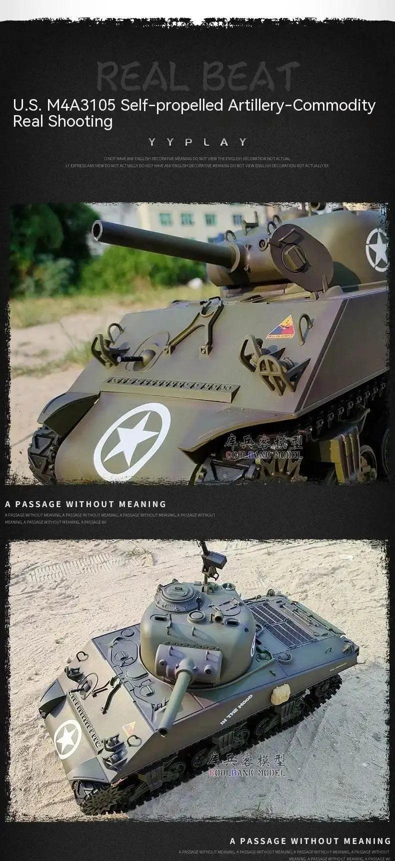  RC 1:16 Scale M4A3 Sherman Electric Remote Control Tank with Telescopic Gun Tube - Military Model Toy -  ToylandEU™