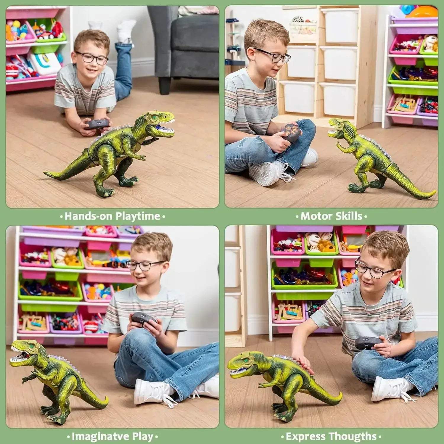 Remote Control Walking T Rex Dinosaur Robot Toy With Lights - ToylandEU