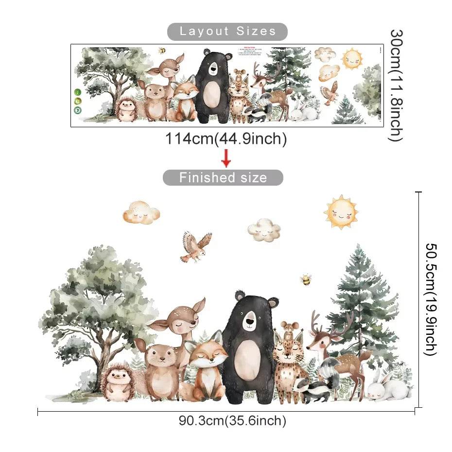 Removable Wall Stickers 3D Woodland Animals Kids Room Decor - ToylandEU