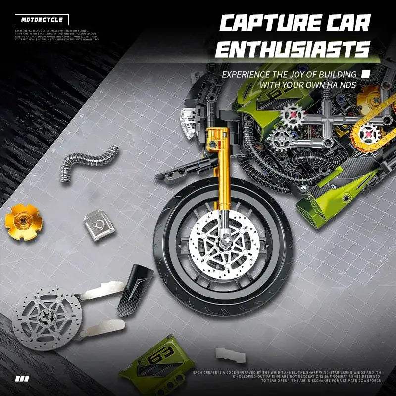 Retro Cafe Racer Motorcycle Building Blocks Set For All Ages - ToylandEU